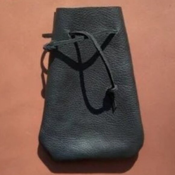 Handmade Other - Black Leather Drawstring Pouch Bag